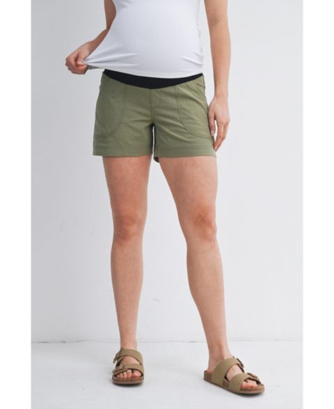 Женские шорты Hello Miz Maternity Over-the-Belly Pull-On Shorts with Pockets, цвет: Оливковый