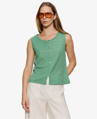 Women's Crewneck Button-Front Textured Top