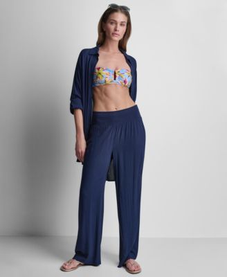 Women's Smocked-Waist Cover-Up Pull-On Pants