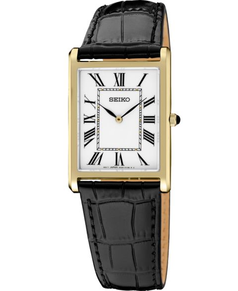 Мужские часы Seiko Gold Leather Strap Watch, 27.2mm