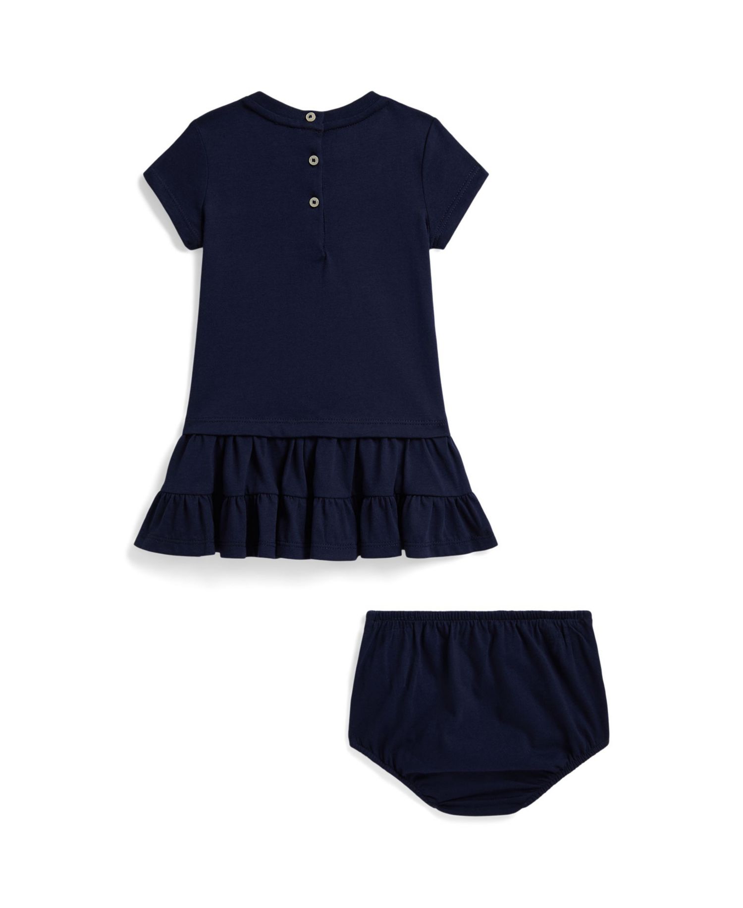 Baby Girls' Short Sleeve Polo Bear Tiered Dress and Bloomer 2-Piece Set