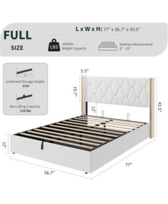 Full Size Lift Up Storage Bed Frame with with Gold Wingback Headboard, Velvet Upholstered Bed Frame with Diamond Tufted Design