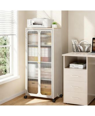 Tool-Free Assemble Metal Cabinet with Doors, Wheels, and Adjustable Shelves