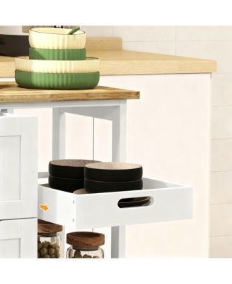 kitchen cart, beveled shelves with storage, solid wood top, adjustable shelves