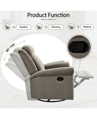 Velvet Swivel Rocking Chair, Modern Upholstered Glider Chair Adjustable Backrest Recline