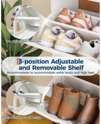 Rattan Shoe Cabinet Storage with 4 Flip Drawers and 2 Top Drawers Freestanding Shoe Organizer Wooden Slim Shoe Rack Storage