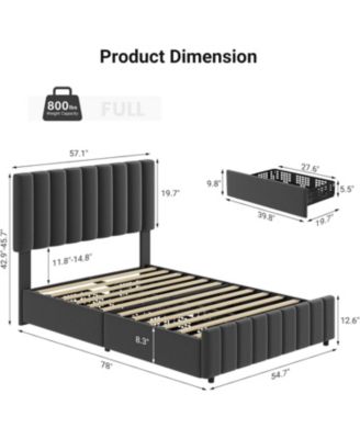 Upholstered Bed Frame 4 Storage Drawers Adjustable Headboard Wooden Slats Support No Box