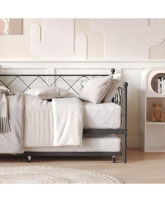 Daybed with Trundle Metal Twin Daybed Frame Headboard Platform Sofa Bed Metal Slats Living Room Guest Room