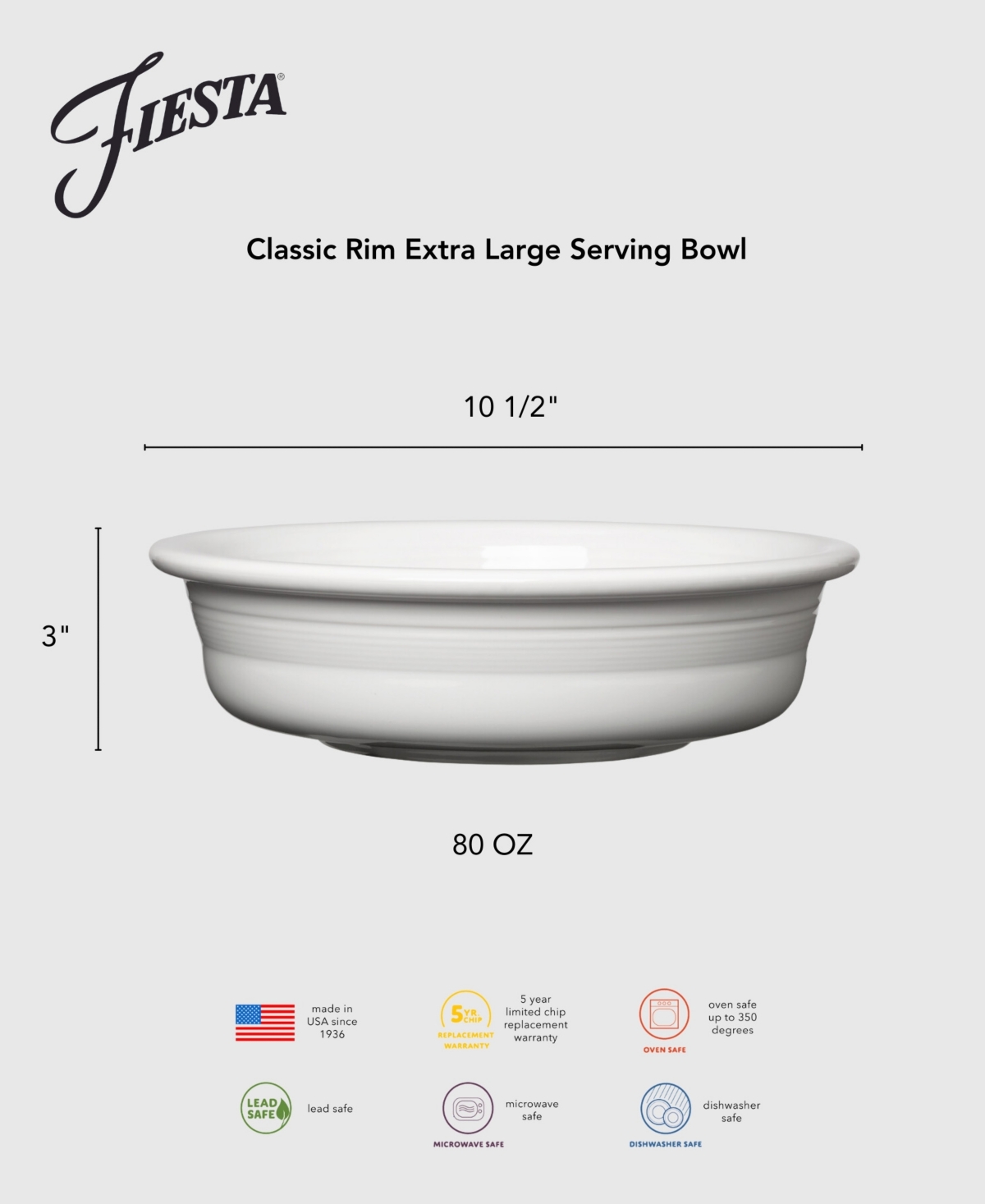 Fiesta Lavender Classic Rim 80 oz. Extra Large Serving Bowl