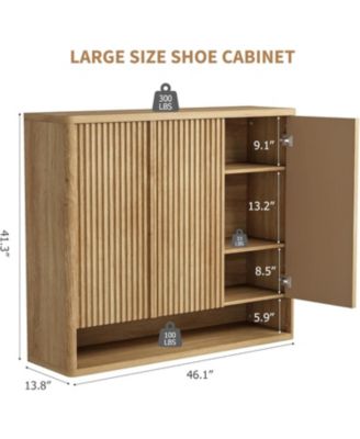 46-Inch Wooden Shoe Cabinet with Adjustable Shelves, Fluted-Door Large Shoe Storage Organizer, Holds 30–35 Pairs