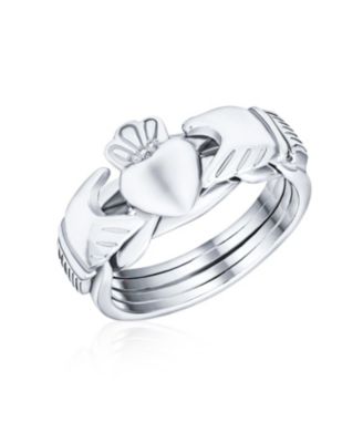 Celtic Hands Crown Heart Friendship Claddagh Puzzle Ring .925