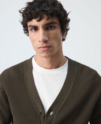 Men's Medium Knit Microstructure Cardigan Sweater