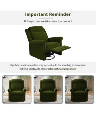 Velvet Swivel Rocking Chair, Modern Upholstered Glider Chair Adjustable Backrest Recline