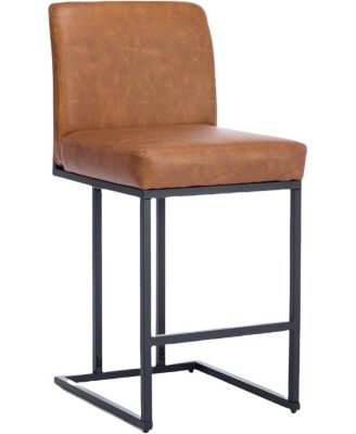 24" Counter Height Bar Stool with Back, PU Leather Upholstered Metal Frame