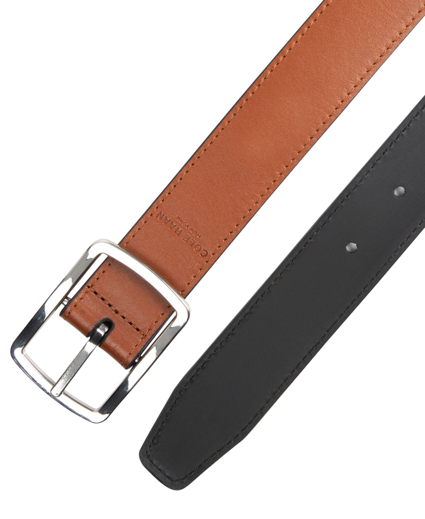 Мужской ремень Cole Haan Center-Bar Reversible Leather Belt, цвет: Рыжевато-коричневый / Чёрный — фото 4
