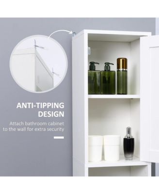 Tall Bathroom Storage Cabinet with Mirror, Wooden Freestanding Tower Cabinet with 2 Enclosed Cabinets, 2 Middle Open Shelves for Small Spaces