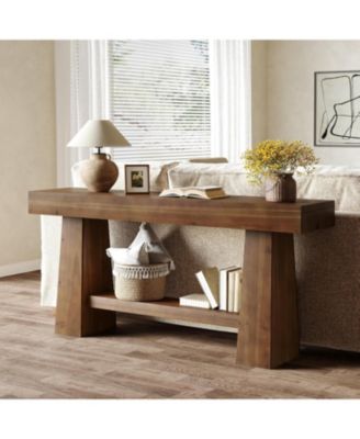 Solid Wood Console Table, 63-Inch EntrywayTable with Storage, Long Wooden Sofa Table Behind Couch for Entryway, Hallway, Foyer, Living Room