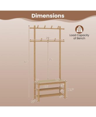 PE Rattan Hall Tree Coat Rack with Bench and Shoe Storage