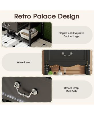 24 Inch Vintage Bathroom Vanity with Ceramic Sink, U-Shaped Drawers and Open Storage Shelf for Small Spaces-Sillysis