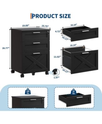 3-Drawer Rolling File Cabinet with Lock, Wooden Mobile Filing Cabinet for Home Office & Under Desk Storage