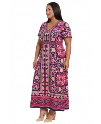 Plus Size V-Neck Short-Sleeve Maxi Dress