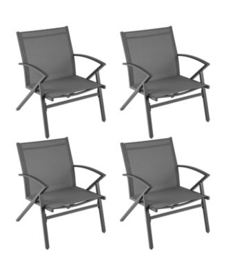 Patio Chairs 4 PCS w/ Heavy Duty Metal Frame Curved Backrests & Armrests Outdoor