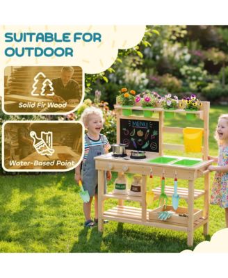 Wooden Kids Mud Kitchen with Kitchenware & Garden Tools