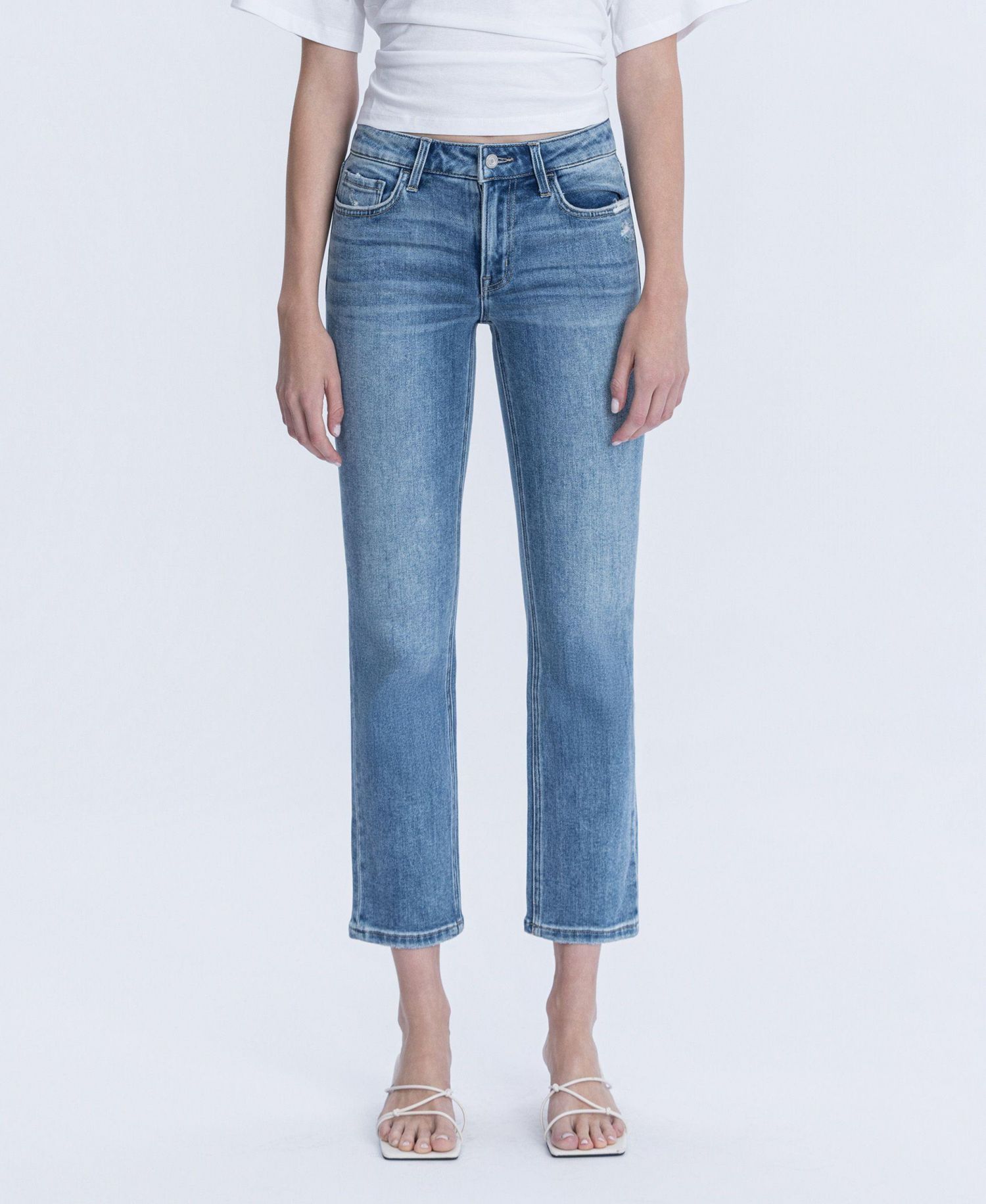 Women's Mid Rise Ankle Slim Straight Jeans
