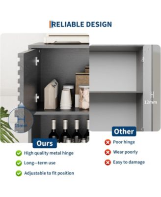 31" Fluted Sliding Door Sideboard,Modern Wooden Storage Cabinet with Metal Base, Floor-Standing Storage Cabinet