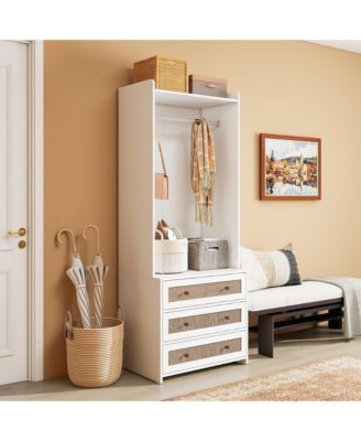 Wardrobe - Freestanding Closet Organizer with 3 Wood Drawers and Hanging Rod for Living Room, Bedroom Organizer