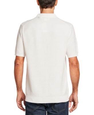 Men's Short-Sleeve Weave Johnny Collar 100% Cotton Polo Sweater