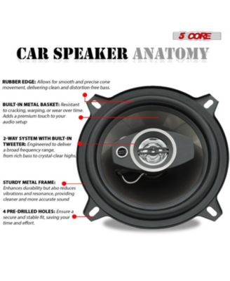 5Core Coaxial Car Door Speakers 5” 4Pcs 350W 4Ohm 2 Way Component Subwoofer Audio w Super Tweeter