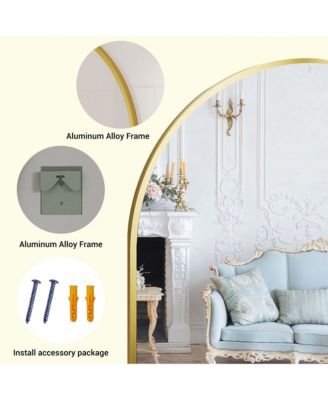 Arched Bathroom Mirror, Wall Mounted Vanity Metal Frame, Modern Wraparound Hanging Mirror Bathroom, Vanity, Living Room