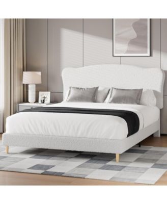  Bed Frame with Upholstered Headboard, Soft Low Profile Sturdy Platform Bed with Rounded Corners Design, Heavy Duty, Wooden Slats