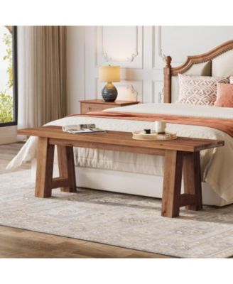 55" Solid Wood Bench, Farmhouse Long Entryway Bench, Bed of Bench