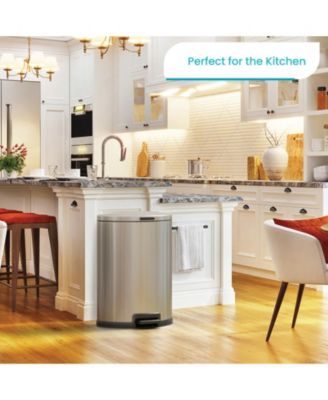 12 Gallon Semi-Round Stainless Steel Kitchen Trash Can with Step Pedal and Soft Close Lid