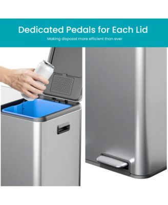16 Gallon Stainless Steel Dual Trash and Recycling Can with Removable Liners and Soft Close Lids