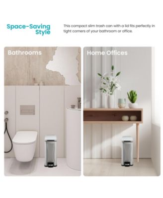 3 Gallon Slim Stainless Steel Trash Can with Reeded Pattern, Step Pedal and Soft Close Lid