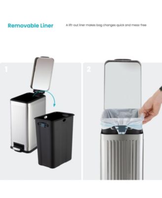 4 Gallon Slim Stainless Steel Kitchen Trash Can with Reeded Pattern, Step Pedal and Soft Close Lid