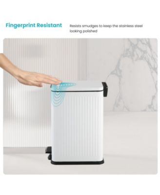 4 Gallon Slim Stainless Steel Kitchen Trash Can with Reeded Pattern, Step Pedal and Soft Close Lid