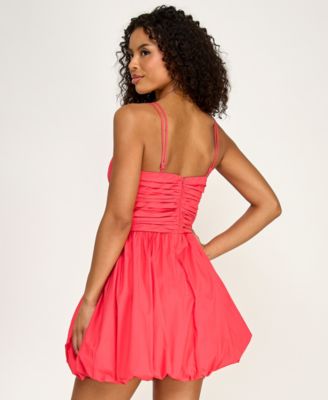 Juniors' V-Neck Poplin Bubble Dress