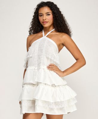 Juniors' Halter-Neck Tier Babydoll Dress