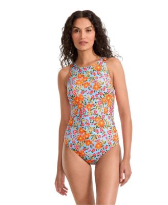 Women's Tugless High Neck Portrait Back One Piece Swimsuit