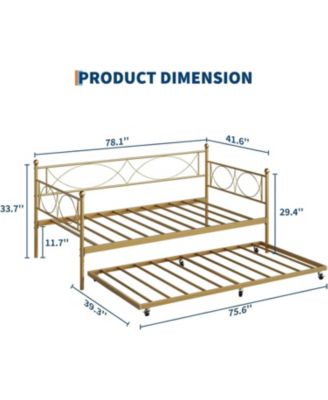 Twin Metal Daybed Frame with Trundle Heavy Duty Slats Platform Sofa Bed Lockable Casters for Living Room Bedroom Guest