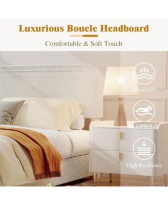 Bed Frame with Headboard & 4 Storage Drawers, Boucle Upholstered Platform Bed Frame Full Size, Wooden Slats Support, No Box Spring Needed