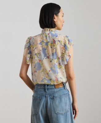 Women's Floral Flutter-Sleeve Shirt