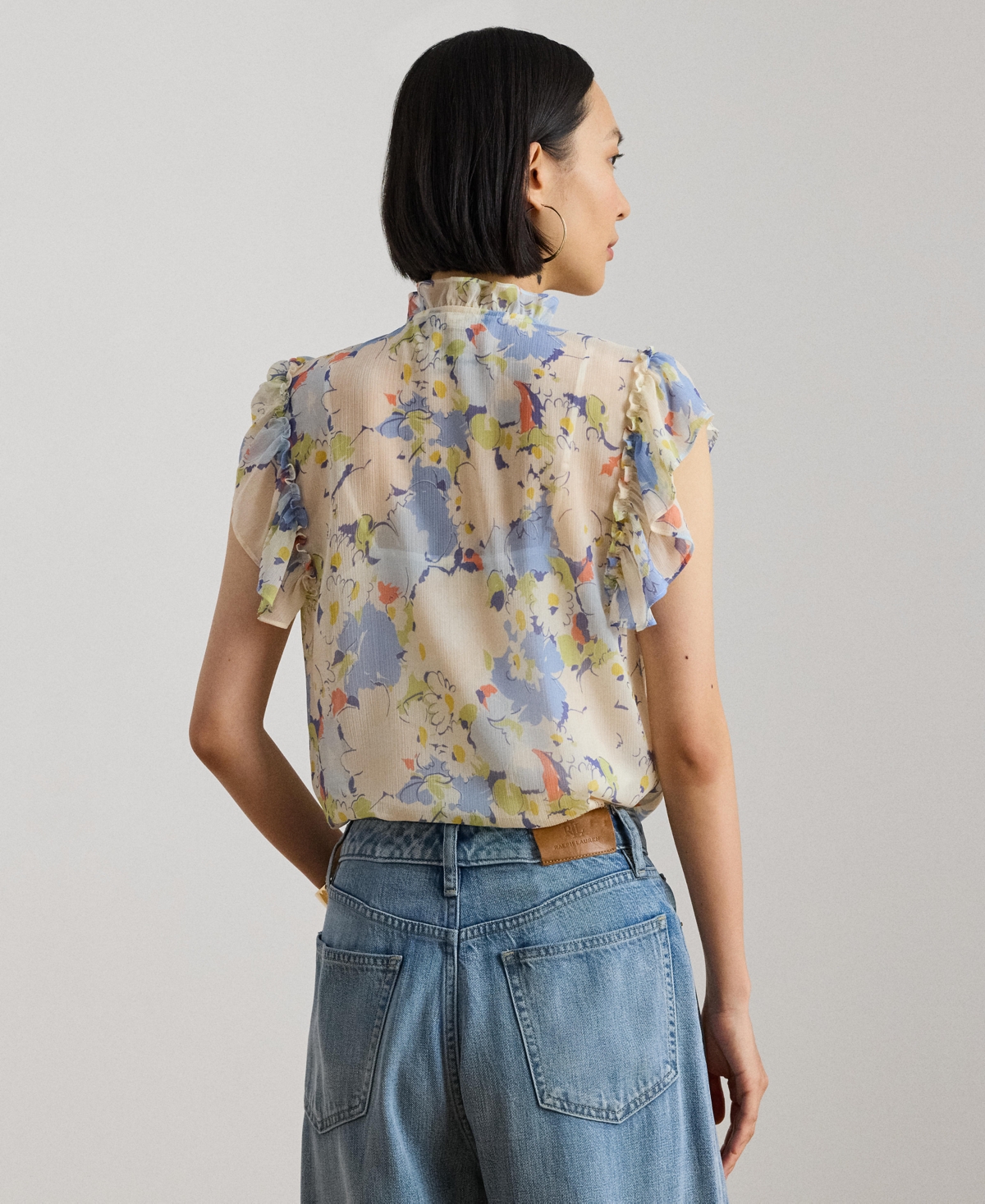 Lauren Ralph Women's Floral Flutter-Sleeve Shirt