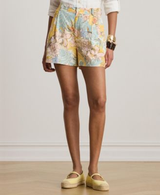 Women's High-Rise Floral Pleated Shorts