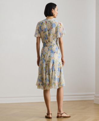 Women's Floral Surplice Neck Midi Dress