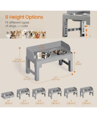 Dog Elevated Stand with Slow Feeder & 2 Stainless Steel Bowls Adjustable Height Tilted Design